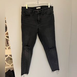 Madewell 9” High Rise Skinny Distressed Black Denim